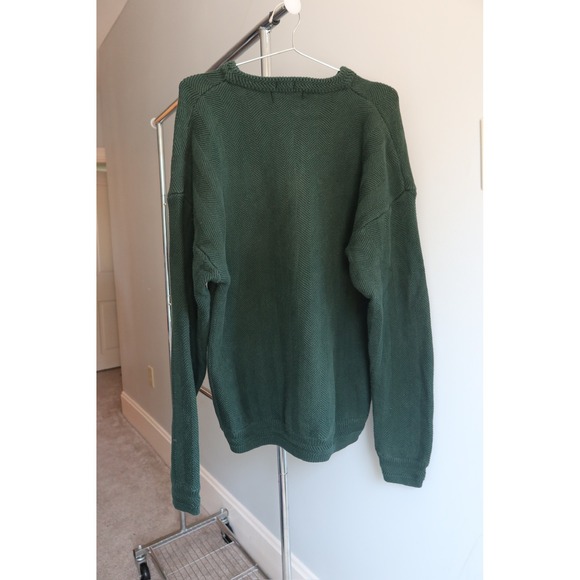 VTG Chaps Ralph Lauren Green Chevron Hand Framed Knit Sweater L Crown Logo - Picture 7 of 7